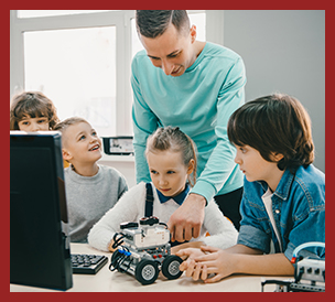 teacher teaching students with robot